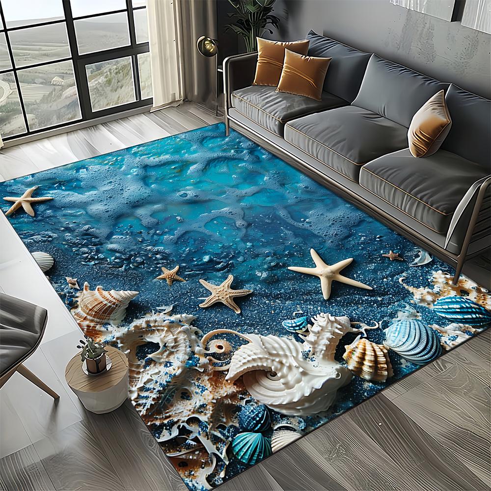 New Starfish Beach Shell Sea Star Sand Carpet Rug for Living Room Bedroom Home Sofa Decoration,Kids Play Non-slip Floor Mat