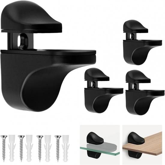 4Pcs Glass Shelf Brackets, Glass Clamp Wall-Mounted, Glass Shelf Holder, Floating Wood and Glass Bracket, Adjustable Glass Shelf Bracket For