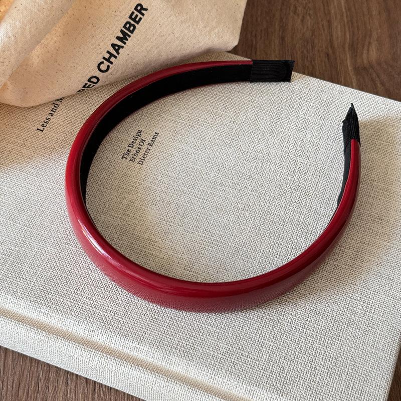 Wine Red Headband Skin Brightening Effect Faux Leather Hair Band Women's Elastic Hair Accessory Minimalist Chic Wide Thin Hair Hoop Gift