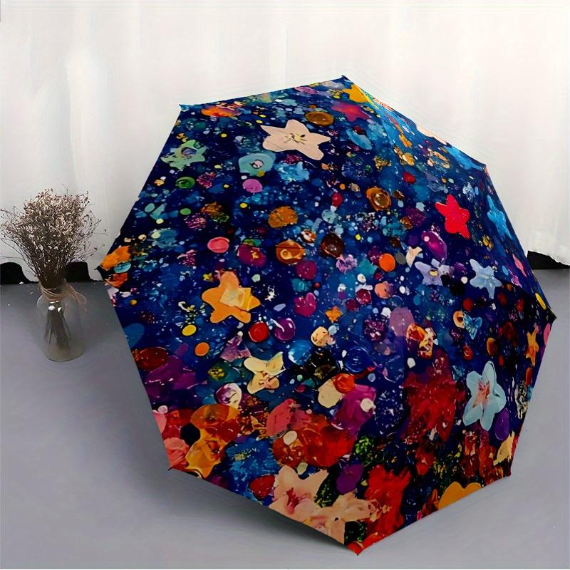 1pc Star Confetti Automatic Open/close Folding Compact Umbrella, 8-Rib Sturdy Canopy, Lightweight Portable, Everyday Use, Gift,078