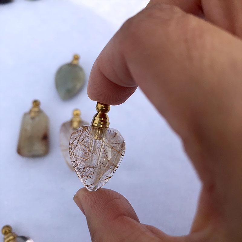 Natural Essential Oil Bottle Rutilated Quartz Gemstone Perfume Bottle Pendant