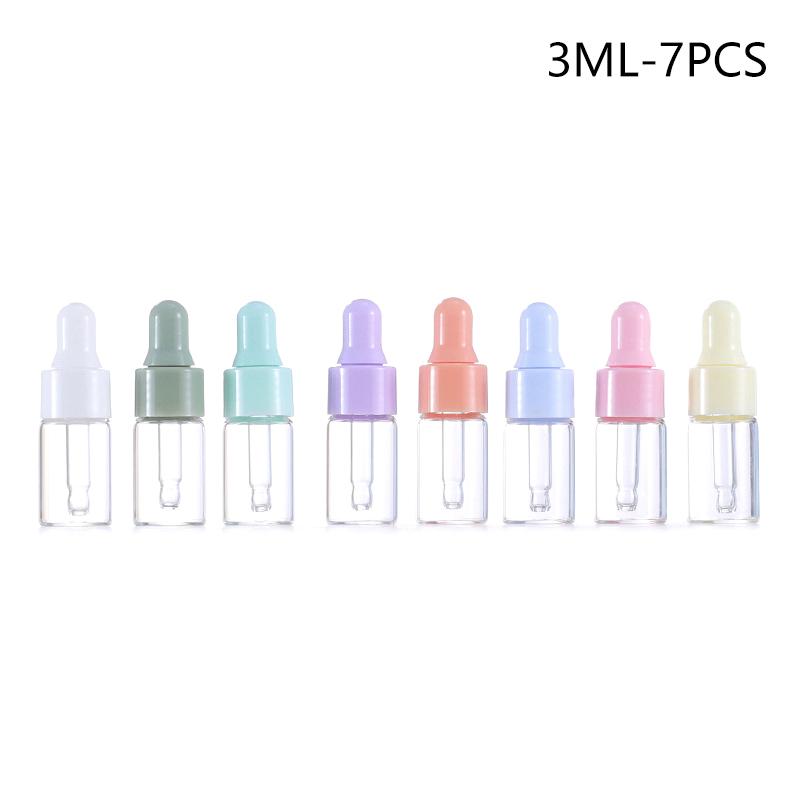 7 szt. Przenośny Zestaw Mini Buteleczek z Kroplomierzem do Napełniania 1/2/3/5 ml Puste Szklane Fiolki na Olejki Eteryczne w Kolorze Makaronikowym Pojemnik Wielokrotnego Użytku DIY