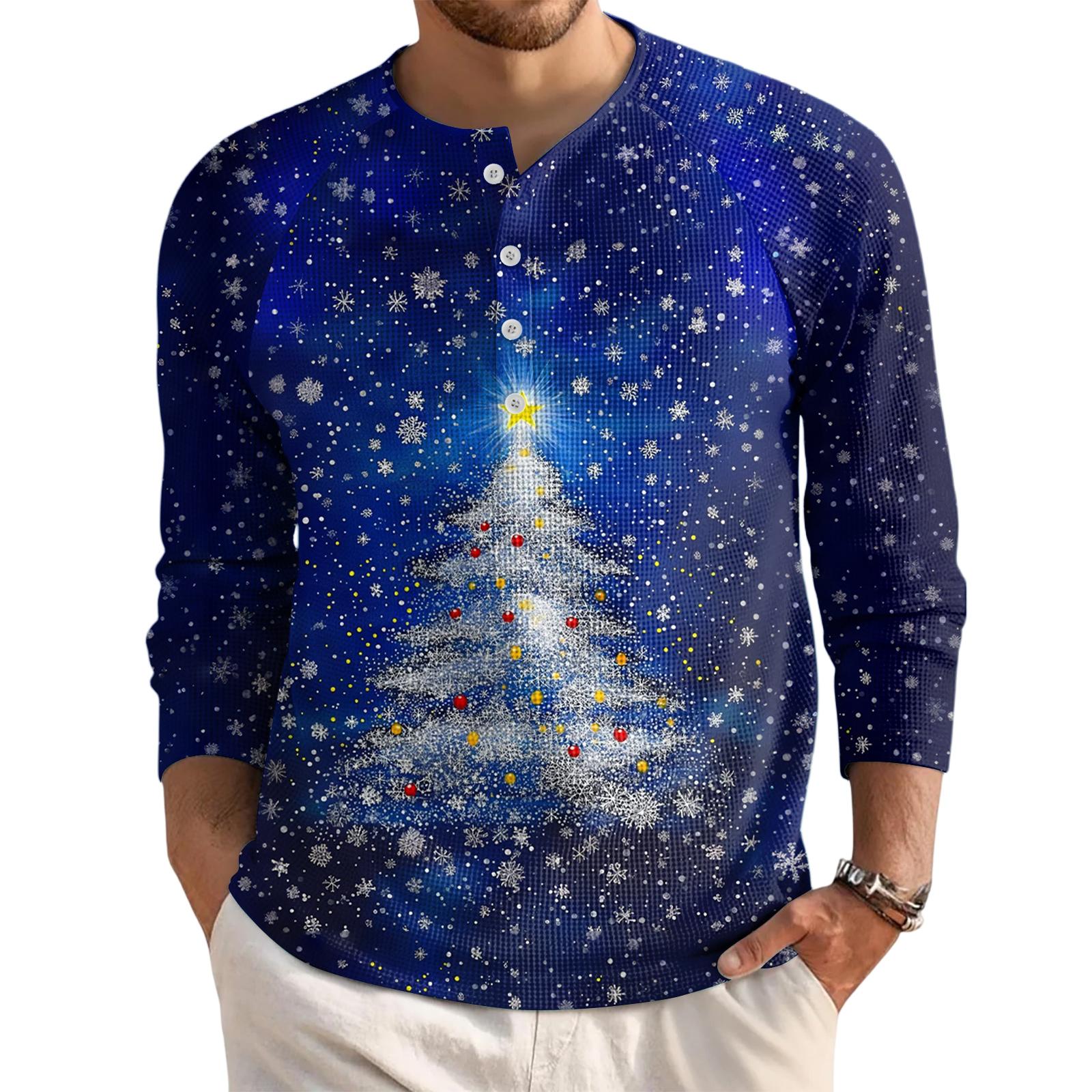 

Мужской свободный повседневный топ с длинным рукавом и воротником на пуговицах L синий