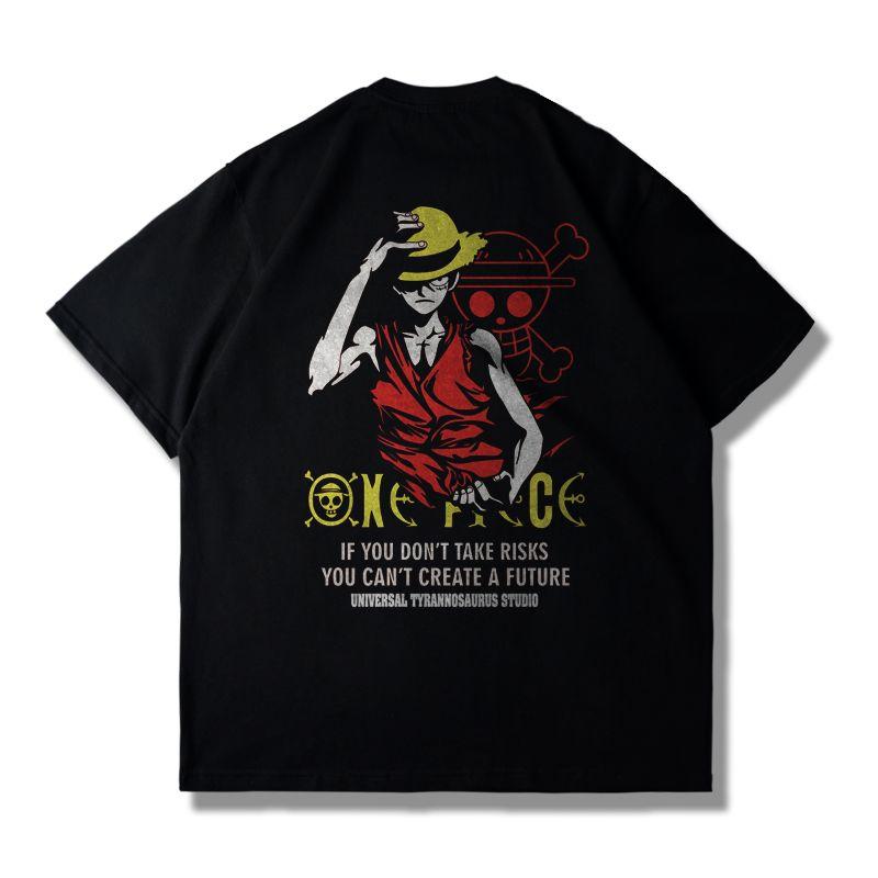 Original Japanese Anime ONE PIECE Peripheral Luffy Shortsleeved Tshirt Unisexs Summer Printing Large Size Parentchild Clothing