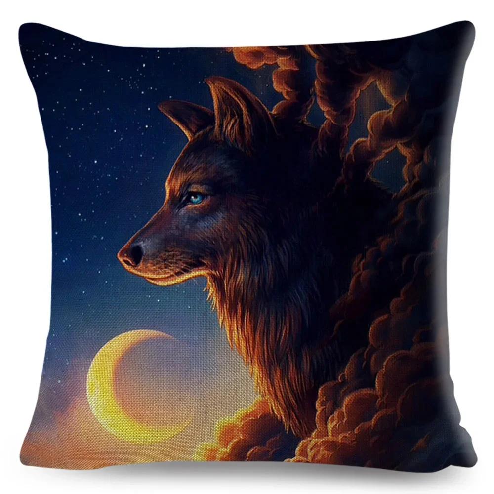 Mythology Lion Wolf Horse Pillow Case Decor Cartoon Water Color Animal Cushion Cover Polyester Pillowcase for Sofa Car Home
