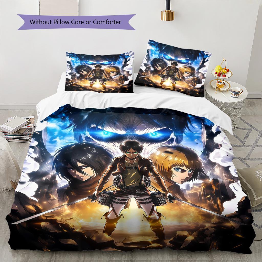 Attack On Titan Pattern Bedding Quilt Set Home Decoration Gift (1 * Duvet Cover + 2 * Pillowcase Without Core)