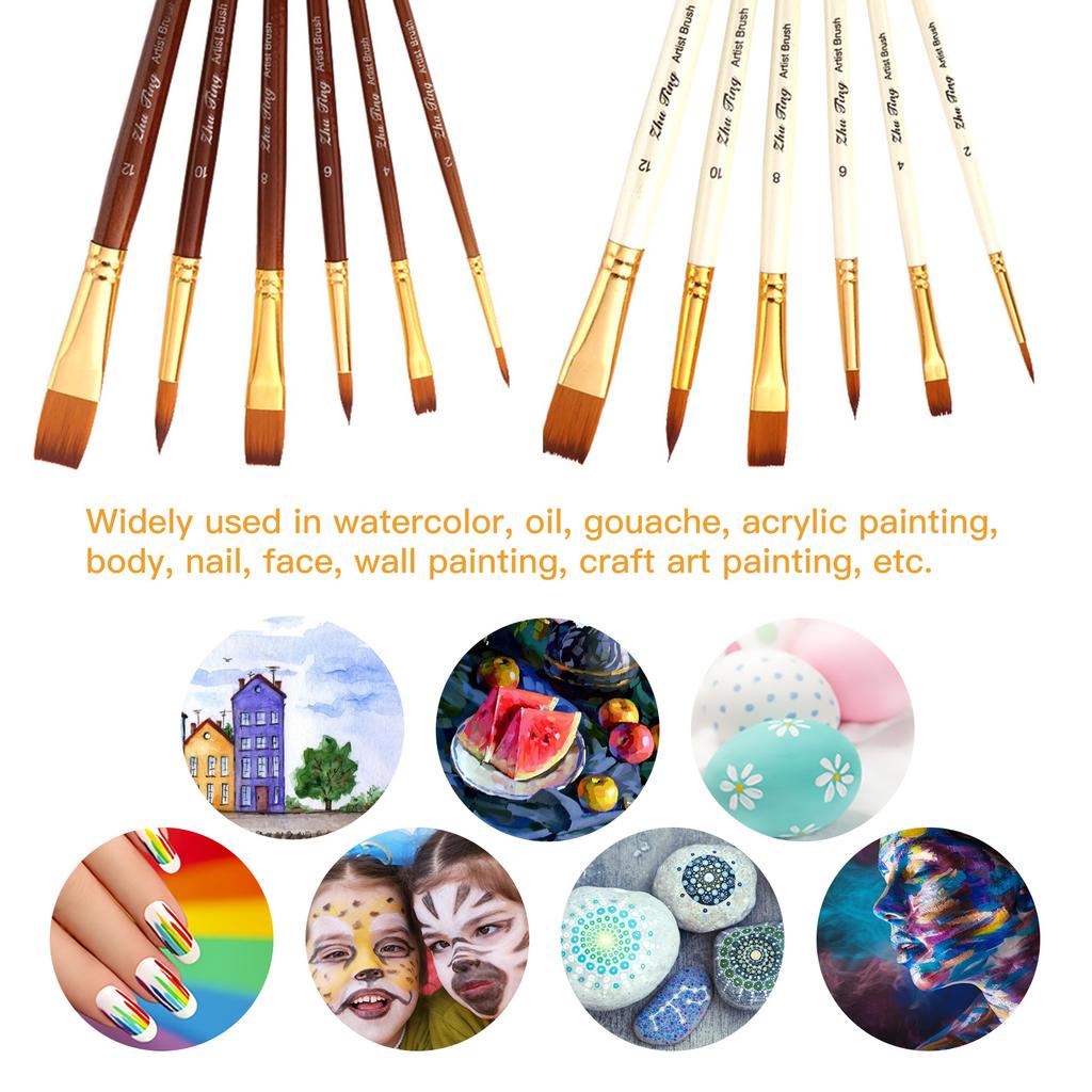 6pcs Paint Brushes Set Round and Flat Tips Artists Paintbrushes Nylon Hair Wooden Handle Art Supplies Gift for Children Adults Beginners for Acrylic