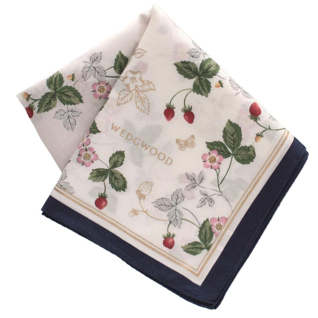 Wedgwood Large Print Wild Silk Cotton Large Product Handkerchief, Strawberry, & (Navy), Women's, Cotton/Silk Handkerchief, Approx. 58cm, Code