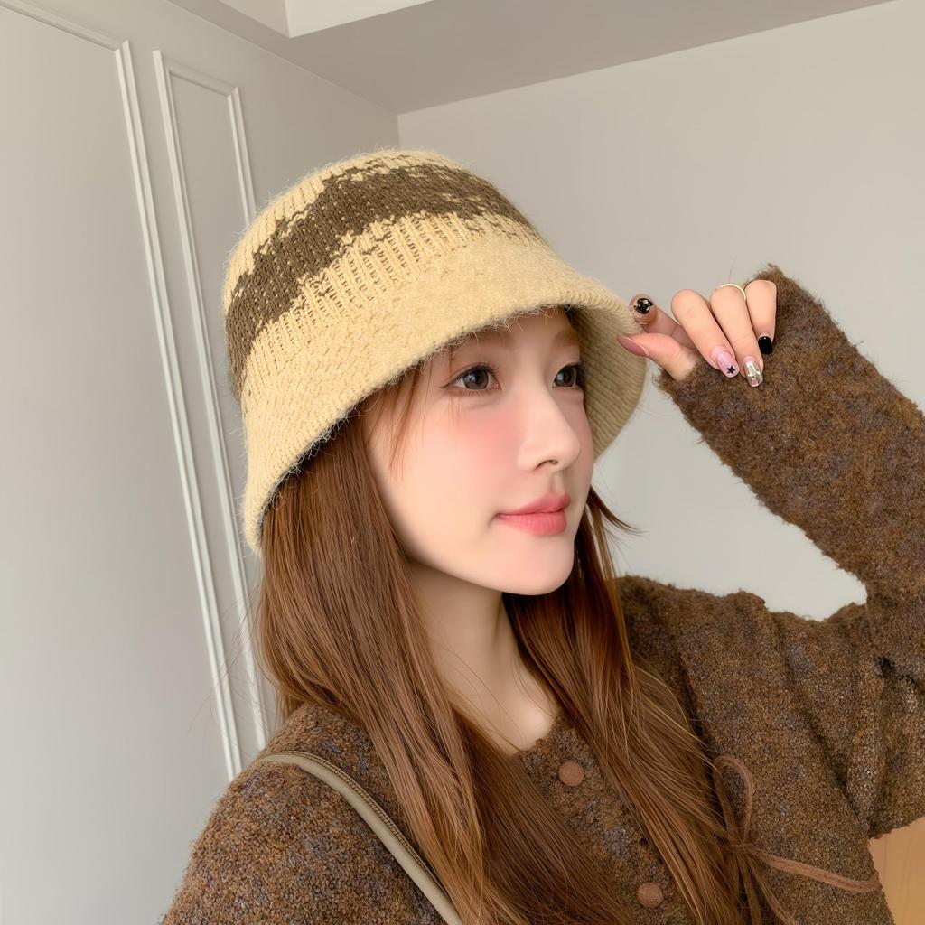 Korean Style Lambswool Bucket Hat - Warm High-End Fisherman Hat for Women