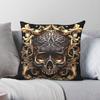 Totenkopf in Gold Barock Quadratische Kissenhülle Polyester Leinen Samt Bedruckt Reißverschluss Dekorative Kissenhülle Sofakissenbezug
