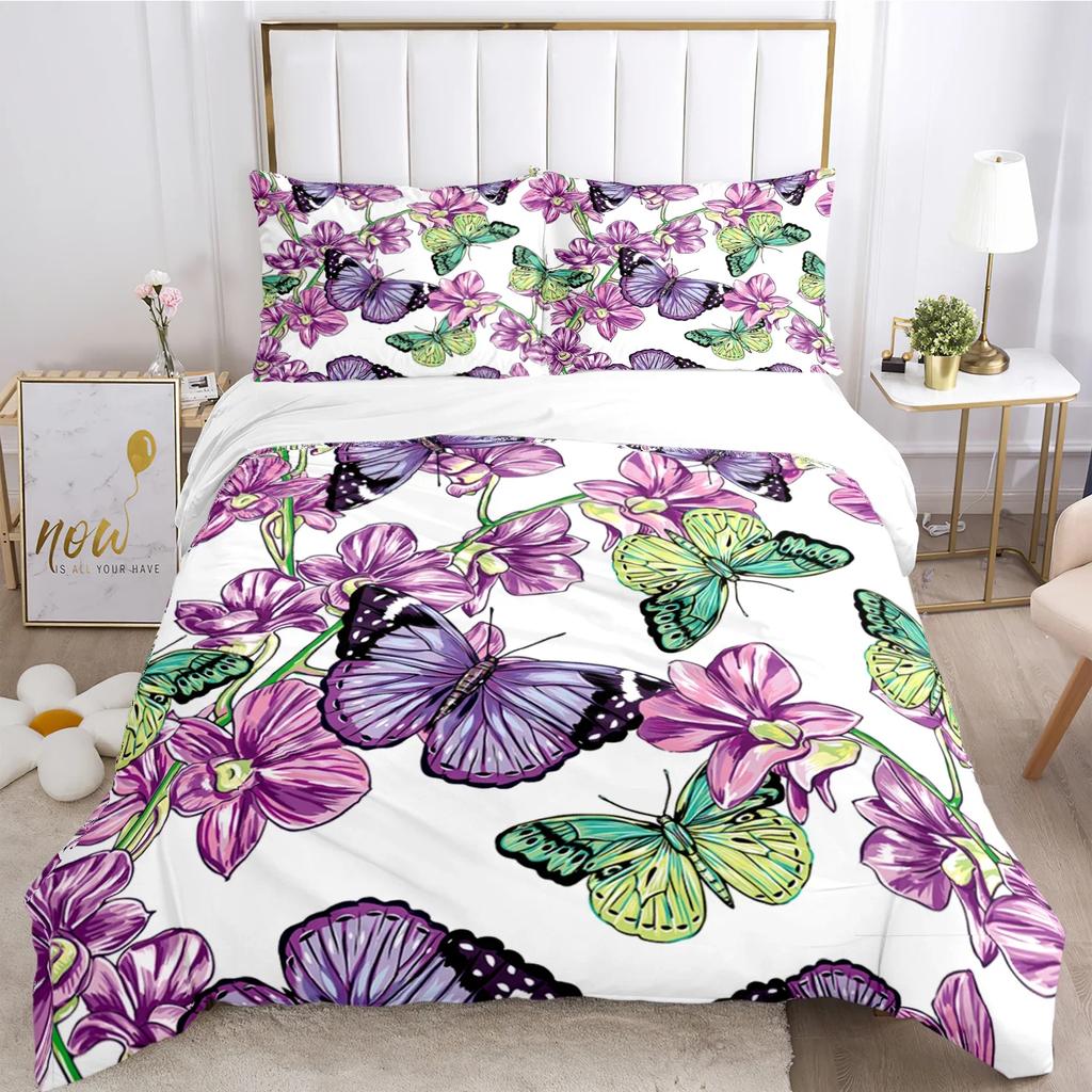 Cartoon Butterfly HD Print Polyester Bedding Sets Girl Kids or Adults for Beds Quilt Cover Pillowcase King Size  Bedding Set