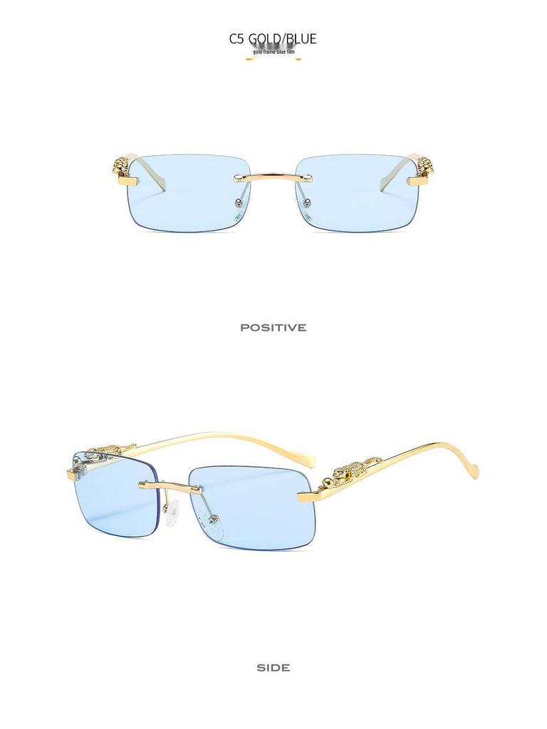 Cheetah Frameless Square Sunglasses Unisex Retro Leopard Metal Design