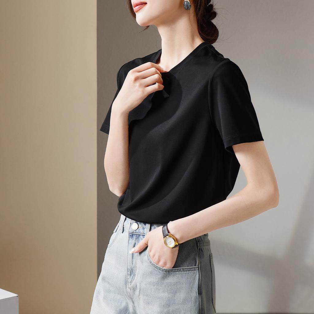 Simple Basic Round Neck Short Sleeved T-shirt for Women In Summer 2025, Fashionable and Versatile Casual Solid Color Top
