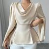 Shirt French High-end Temperament Socialite Satin Swing Collar Long-sleeved Shirt Summer New Strap Waist Short Top