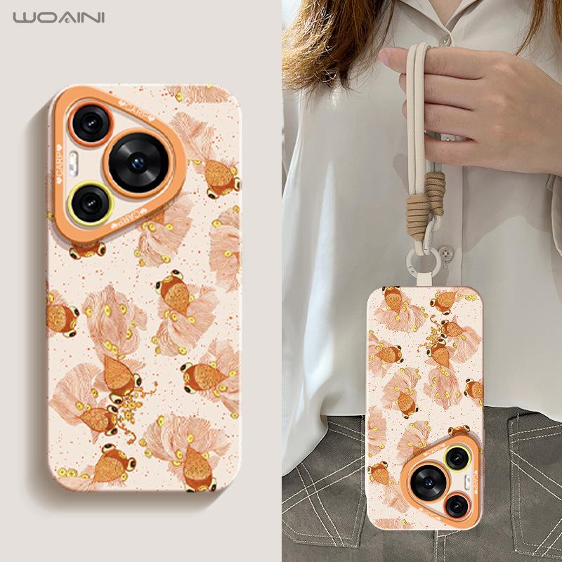 With Lanyard, Suitable for Huawei Pura70pro Mobile Phone Case, Good Luck Koi P60 All-inclusive P50pro Portable Bracket Ul.
