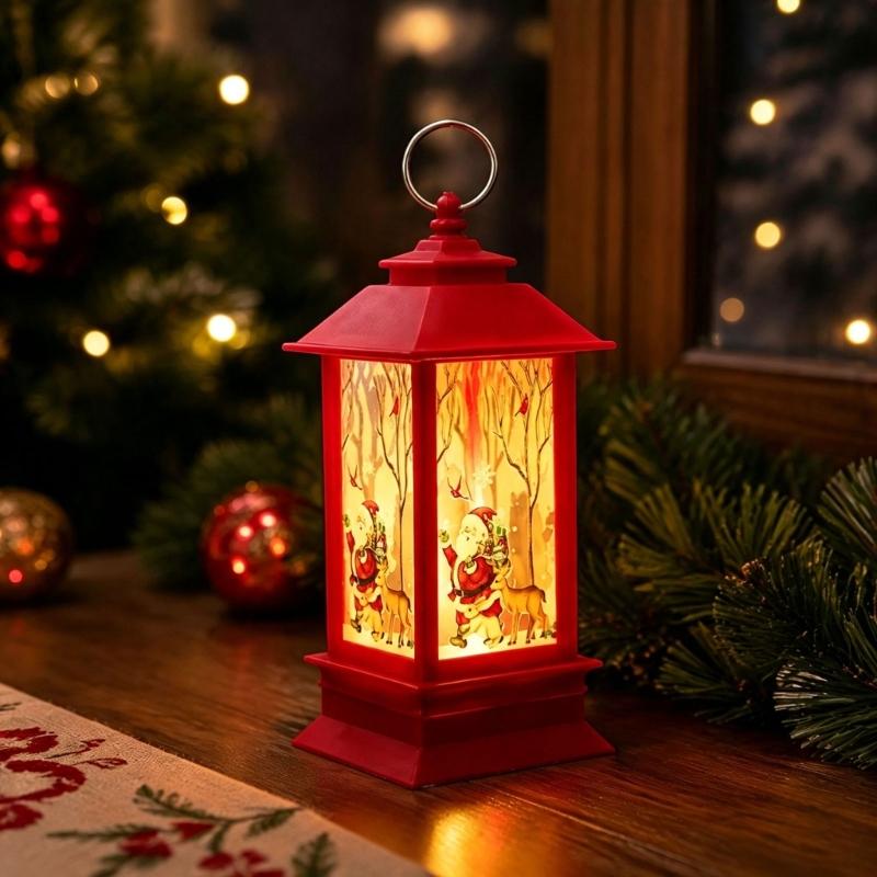 Christmas Party Lantern, Compact ABS Lighted Holiday Ornament for Mantel Tabletop Bookshelf and Shop Window Styling