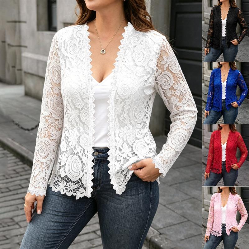 Lace Cardigan Women's New Long-sleeved Sheer Coat, Slim-fitting and Flattering, Suitable for All Occasions.