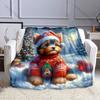 Christmas-themed Festive Dog Pattern Pattern Blanket Flannel Material Soft Warm for All Seasons Home Outdoor Camping Picnics RV