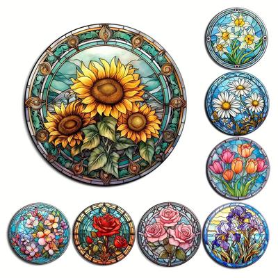 Conjunto de 8 porta-copos de arte floral-5d DIY, antiderrapante e resistente ao calor, perfeito para decoração de casa e presentes