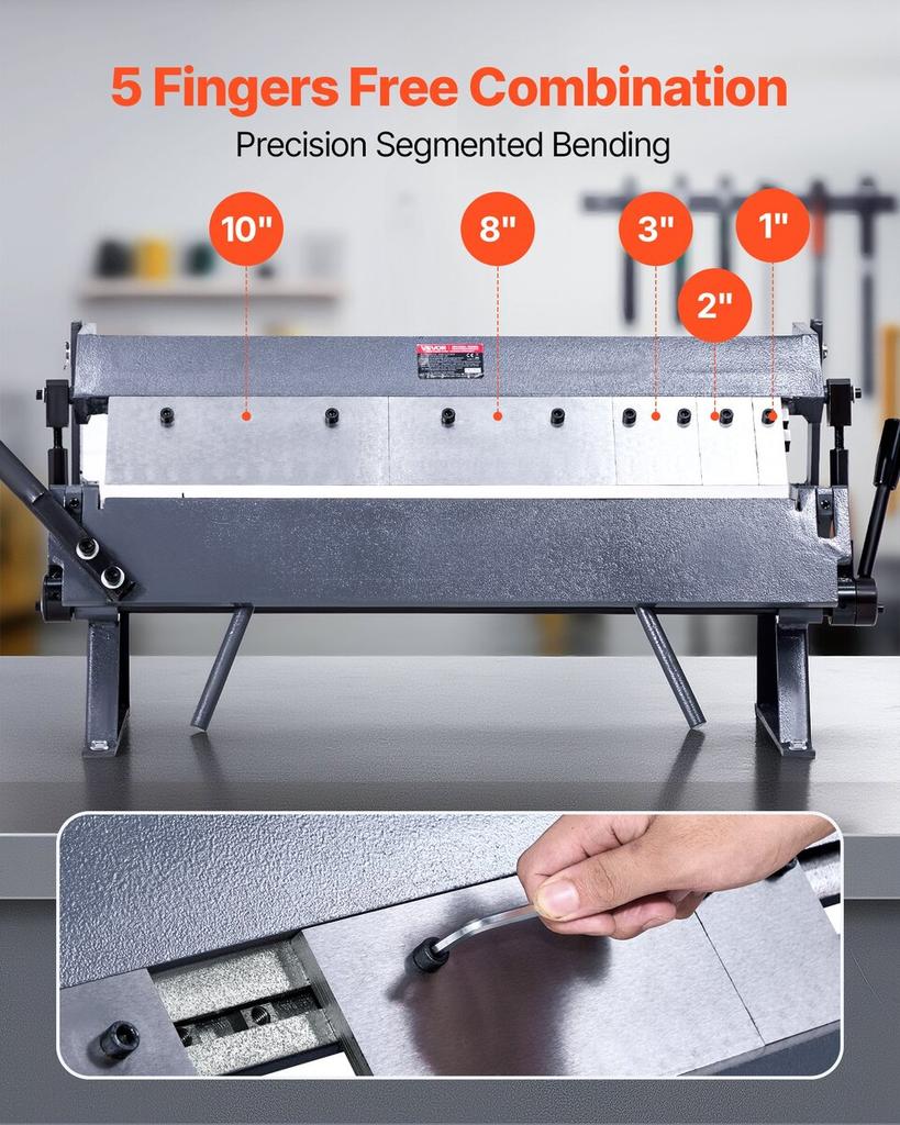 Box and Pan Brake, 610 mm/24 inch Sheet Metal Bending Brake,16-Gauge Mild Steel Capacity, 0-135 Degree Adjustable, Metal Bender Machine with 5