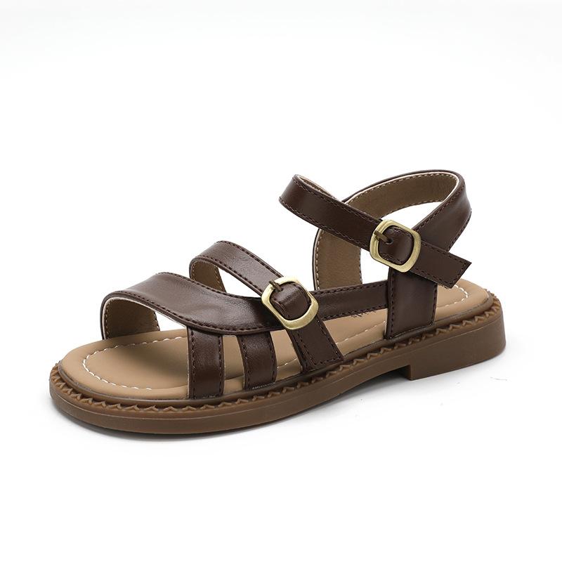 New Sandals Fashion Simple Retro Girls' Shoes Summer Flat Lightweight Kid Shoe Classic Elegant Daily Casual 2025 Beach Shoes