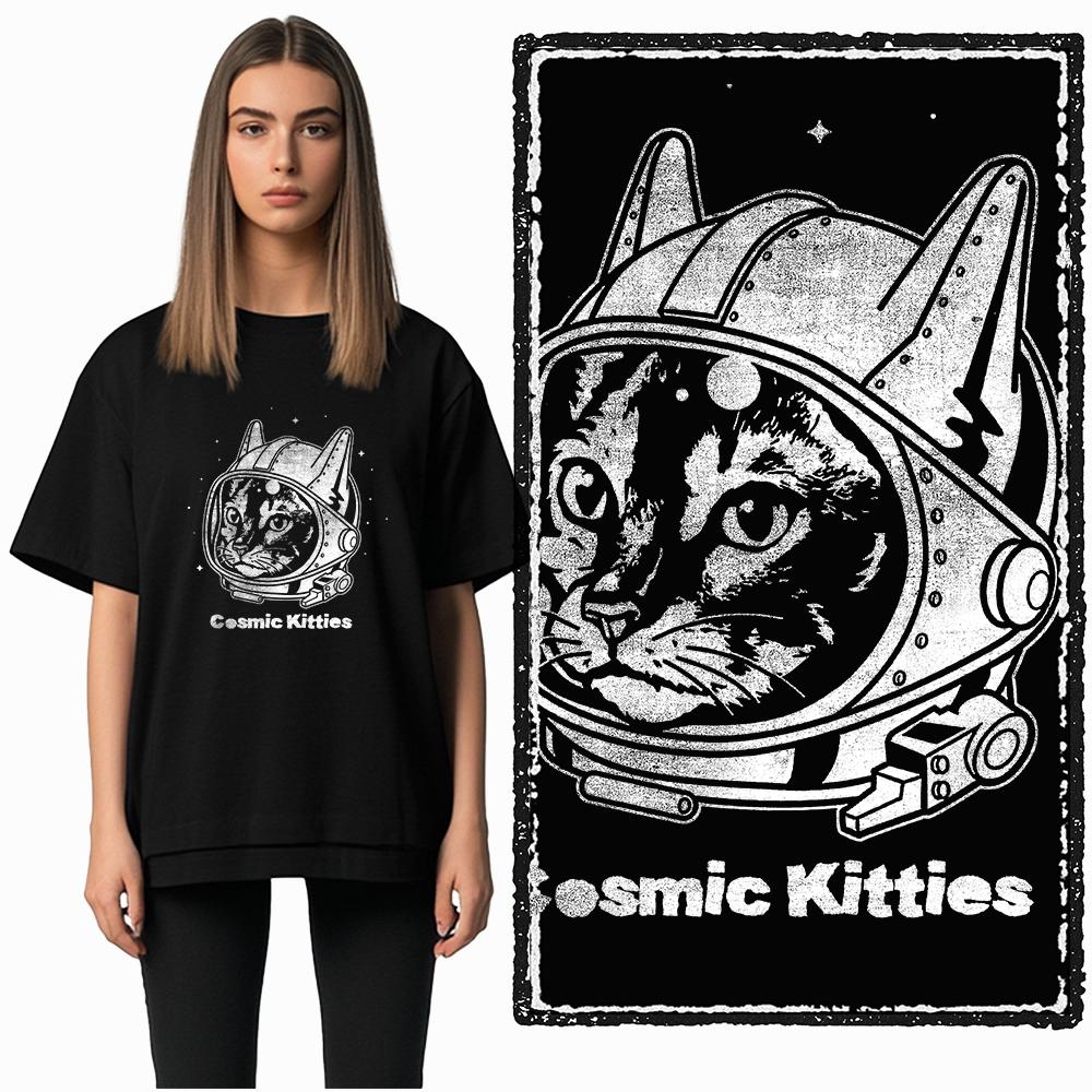 Coolmind DB 100% Baumwolle Katzenprint Exklusiver Grafik Damen T-Shirt Cooles SCHWARZES Damen T-Shirt Übergröße T-Shirt für Damen T-Shirt