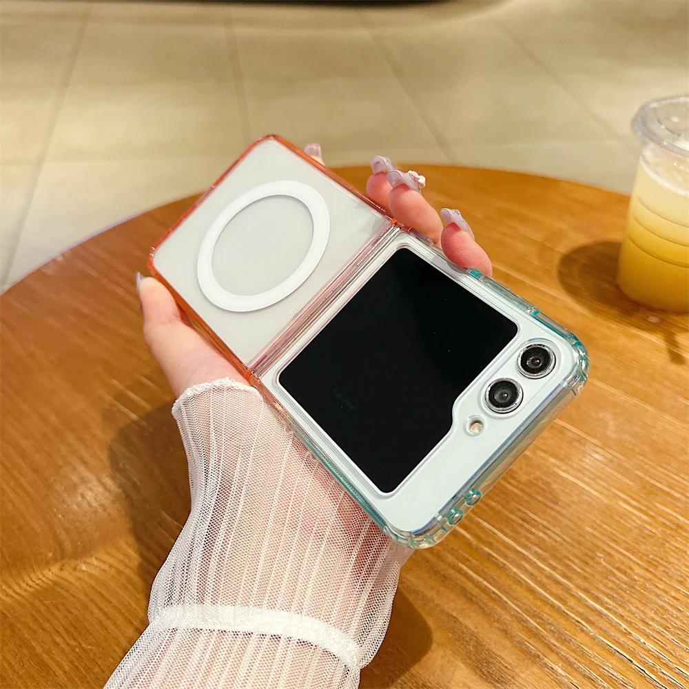

Gradient Clear Acrylic Magnetic Phone Case for Samsung Galaxy Z Flip 7 fe 6 5 4 3 5G with Magsafe Wireless Charging Galaxy Z Flip6