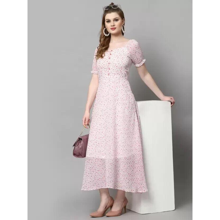 Women Fit and Flare Printed Georgette Maxi Dress with Polyester Lining Dress VF-1809