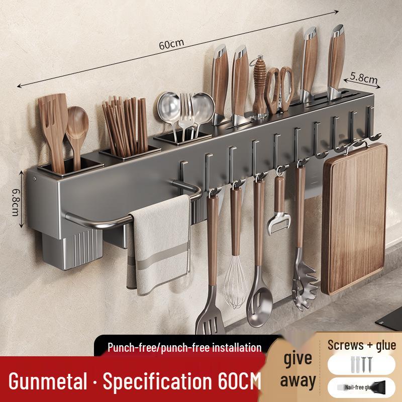 Wall-Mounted Knife & Utensil Holder with Punch-Free Multi-Functional Storage Rack