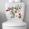 Flower Bird Toilet Sticker Waterproof Removable Self-adhesive PVC Living Room Bathroom Wall Art Floral Animal Toilet Seat Lid Decoration Decal