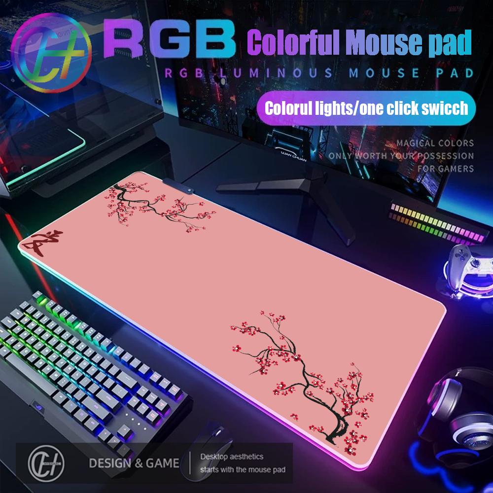 

Cherry Blossom Ai Mouse Pad, Minimalist Japanese Desk Decor RGB Gaming Mouse Pad Desk Mat HD Gamer Large LED Light XXL RGB600x300x3mm