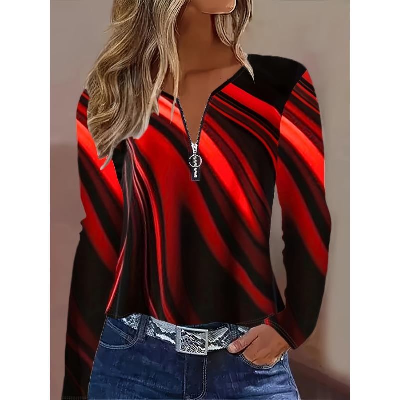 Women s Fashion Long Sleeve Printed T-Shirt Tops Autumn and Winter Wear S