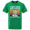 I Like Cats And Coffee Street Funny T-Shirt For Men Fashion Casual Loose Cotton Clothing Crewneck Breathable Tshirt Hip Hop Tees