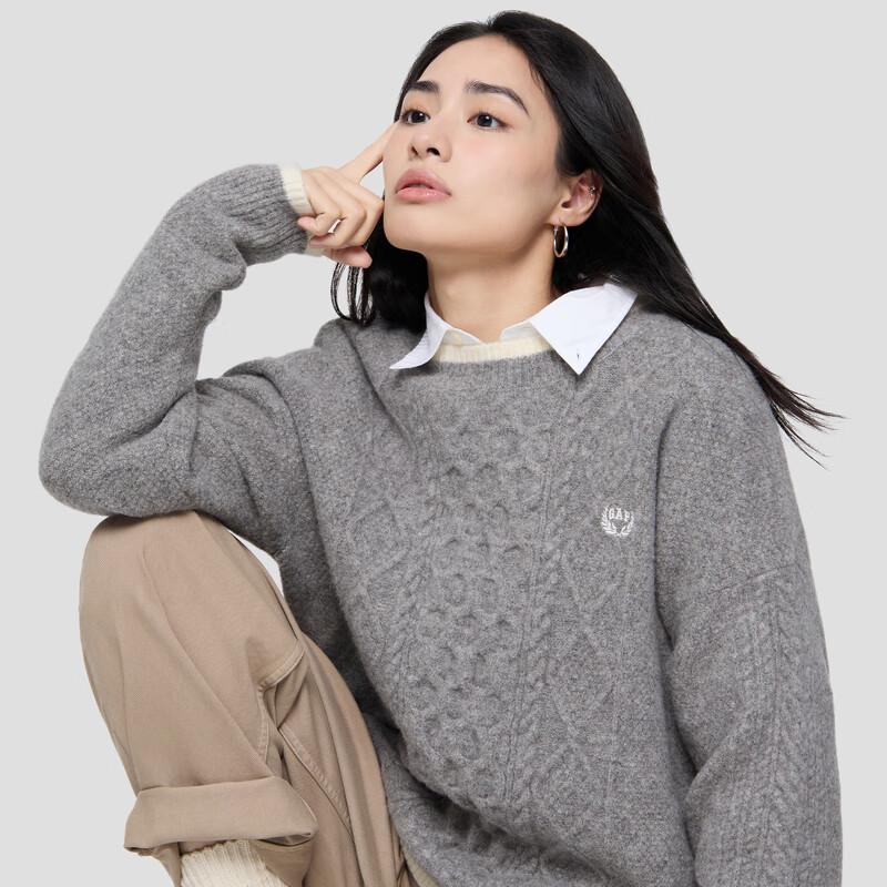 Gap Women's Embroidered Logo Cable Knit Round Neck Sweater