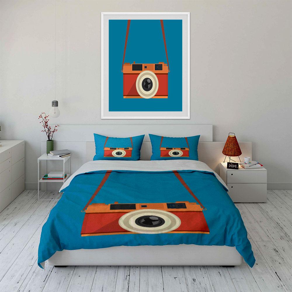 Orange camera design pattern. Bedding sets Duvet cover sets Duvet covers Pillowcases(1*Duvet Cover 2*Pillowcases without duvet insert)