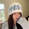 Wool Jacquard Knitted Hat Warm Printing Knit Cap Cute Snowflake Beanies  Autumn