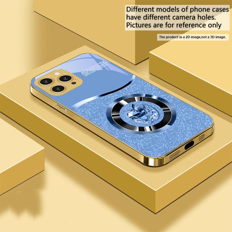 Crystal Purple Apple For IPhone 16 16Pro Max 15 P ro 14 13 Plus 12 Mini 11Pro Max XS Max XR Golden tempered glass phone case