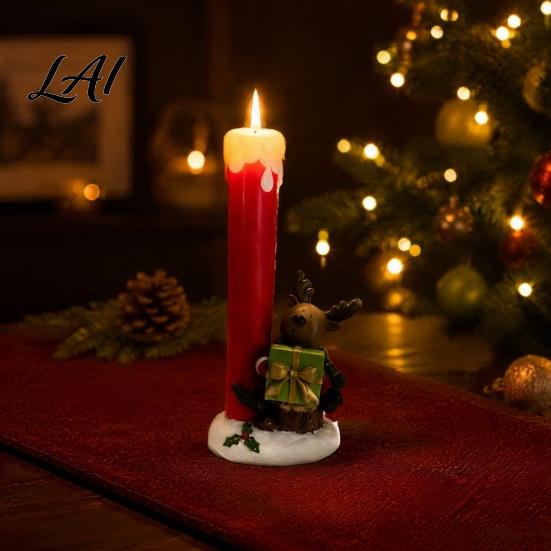 Festive Indoor Tabletop Displays Christmas Resin Figurine Candle Holder LED Flameless Electronic Light Decorative Figurines for Holidays Snowman Elf