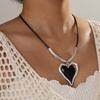 Exaggerated Metal Big Love Heart Pendant Necklace for Women Fashion Black Rope Adjustable Necklace Party Zircon Accessories