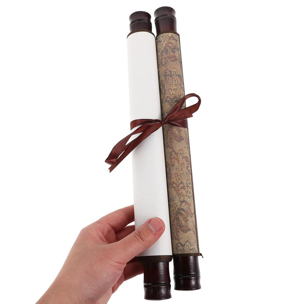 TEHAUX Hanging Scroll Calligraphy Scroll, Xuanshi White with Double Scrolls, Antique Style Blank Canvas for Calligraphy, Ink Painting, and Traditional