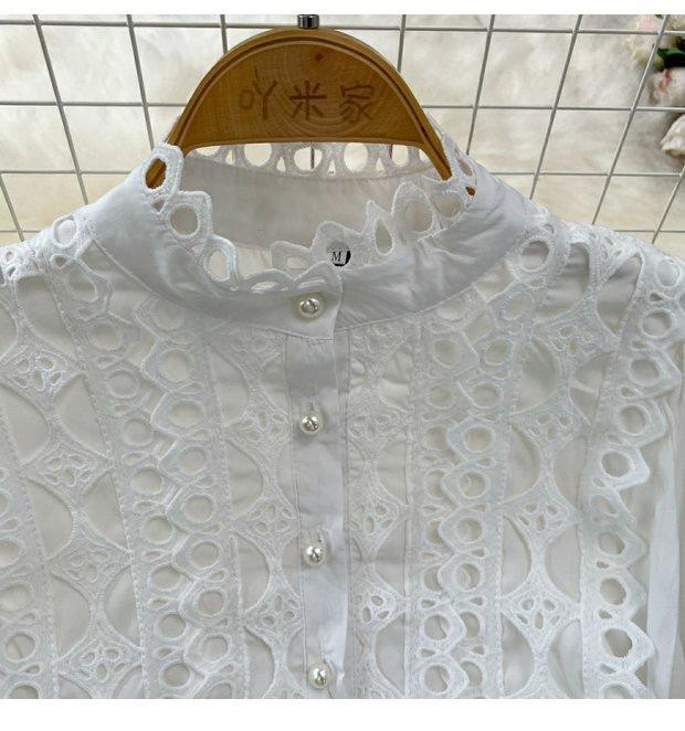 Damenmode Retro Hofstil Laternenkragen Hohlspitze Hohe Taille Rock Anzug