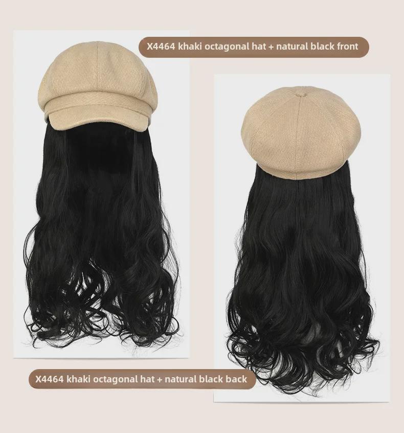 Women's Long Wavy Detachable Hat Wig – Full Head Natural-Look Curly Hair