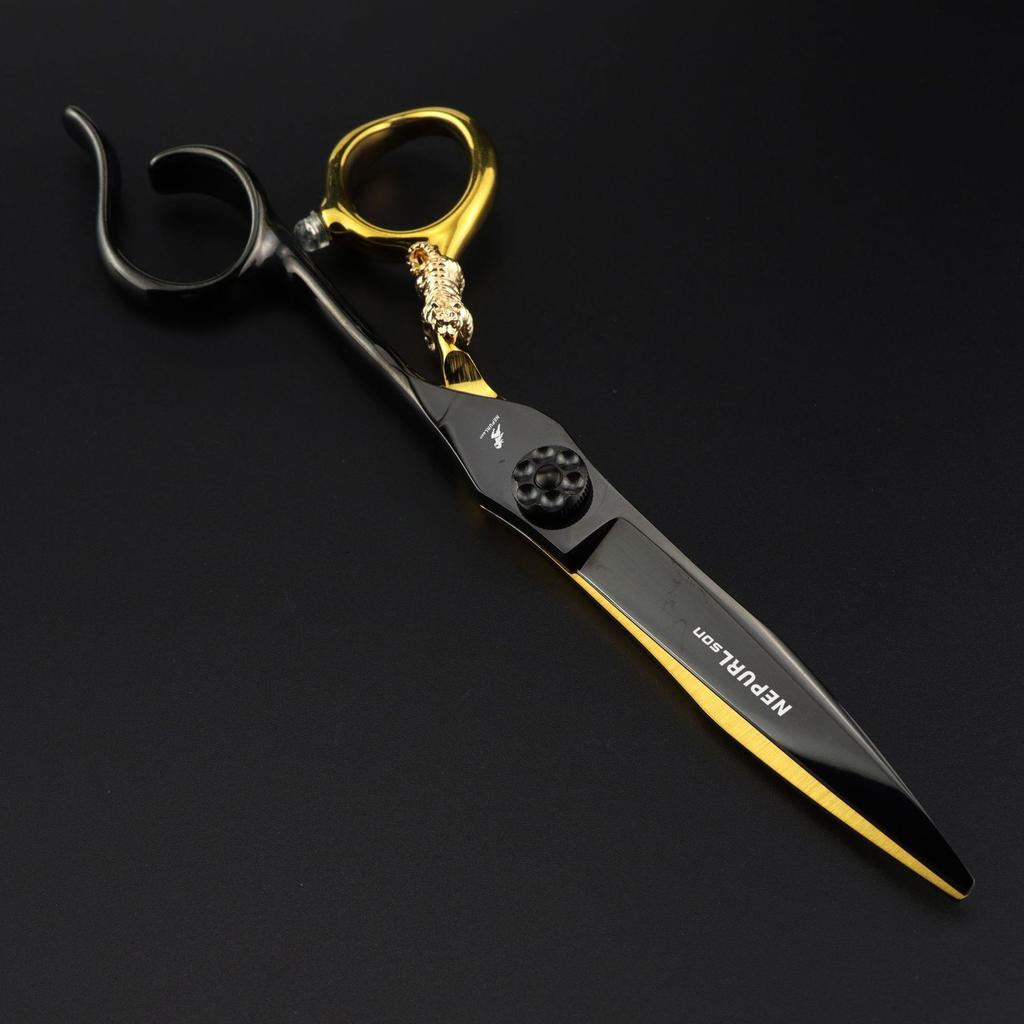 Black 6.0 Inch Nimpson Black Steel Small Golden Tiger, Bearing Screw Hair Scissors, Hair Scissors, Tooth Scissors, Thin Scissors