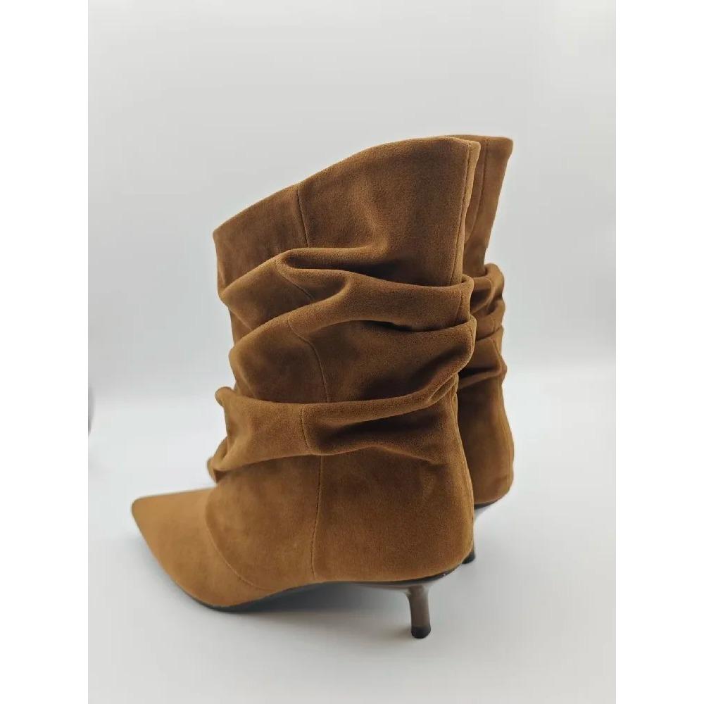 Eilyken 2026 Nuovi Stivali Invernali Corti alla Caviglia Pieghettati a Punta Donna Retro Eleganti Designer Femminili Botas