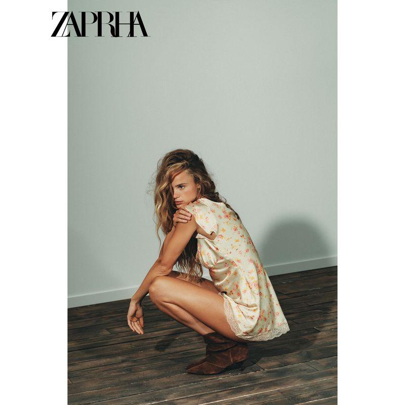 Zaprha 2025 Autumn New Sexy Flower Print Silk Satin Texture Sling Dress Short 8697441