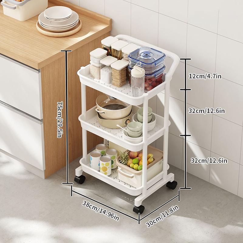 1 Haushaltskarren-Lagerregal, 3-stöckiges rollbares Lagerregal, Küche, Badezimmer, Wohnzimmer, Schlafzimmer, Lagerzubehör