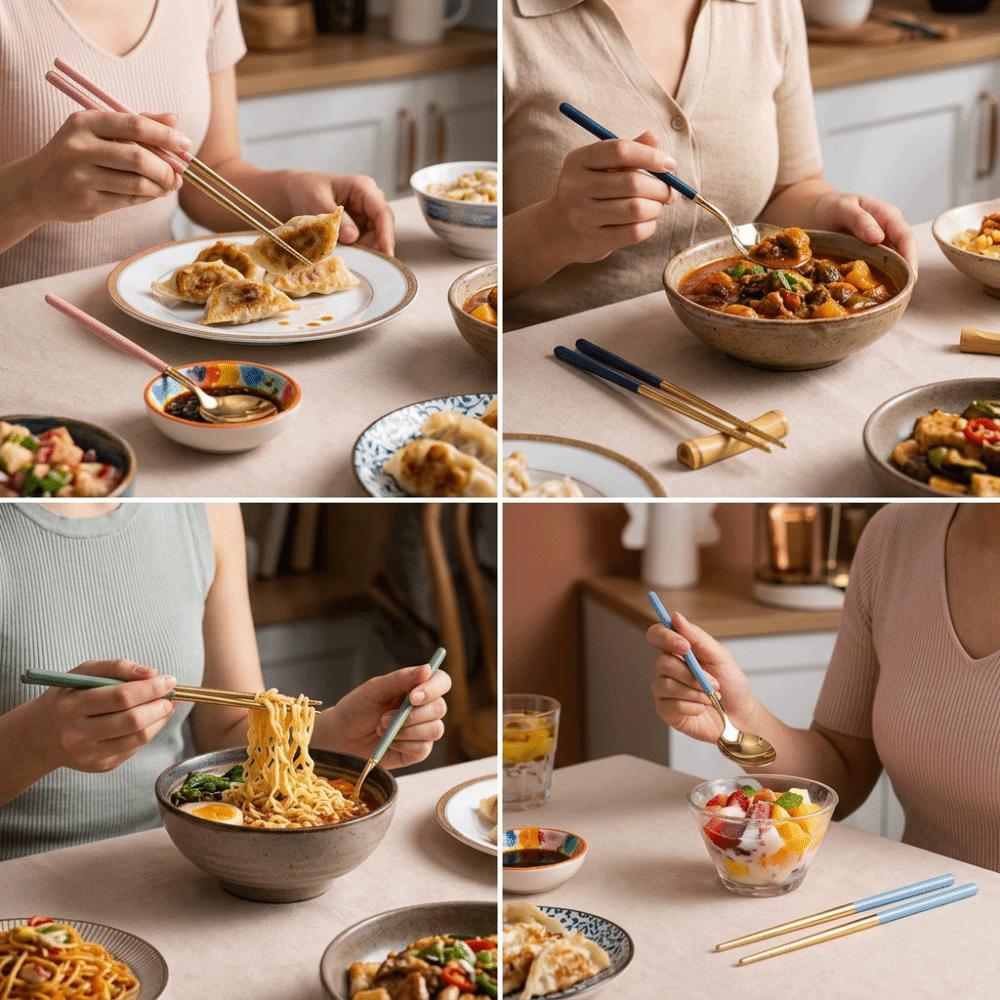 1Set Smooth Spoon Chopstick Kit Rustless Steel Tableware Set Dining  Set  Outdoor Picnic синий