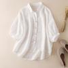 2024 Women's Summer Loose Lantern Sleeve Cotton & Linen Top - Western-Style Fashion