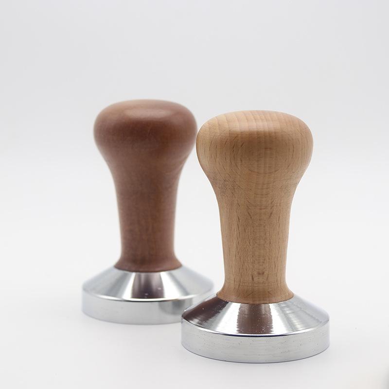 Electroplated Coffee Tamper with Flat Bottom and Beech Wood Handle, 51/53/58mm Threaded Base for Espresso Machines