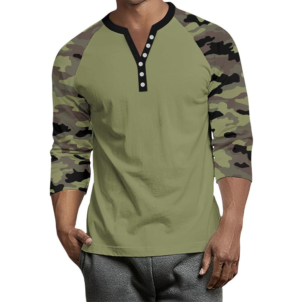 Herren Button-Down Kontrast Raglan 3/4 Ärmel Oberteil